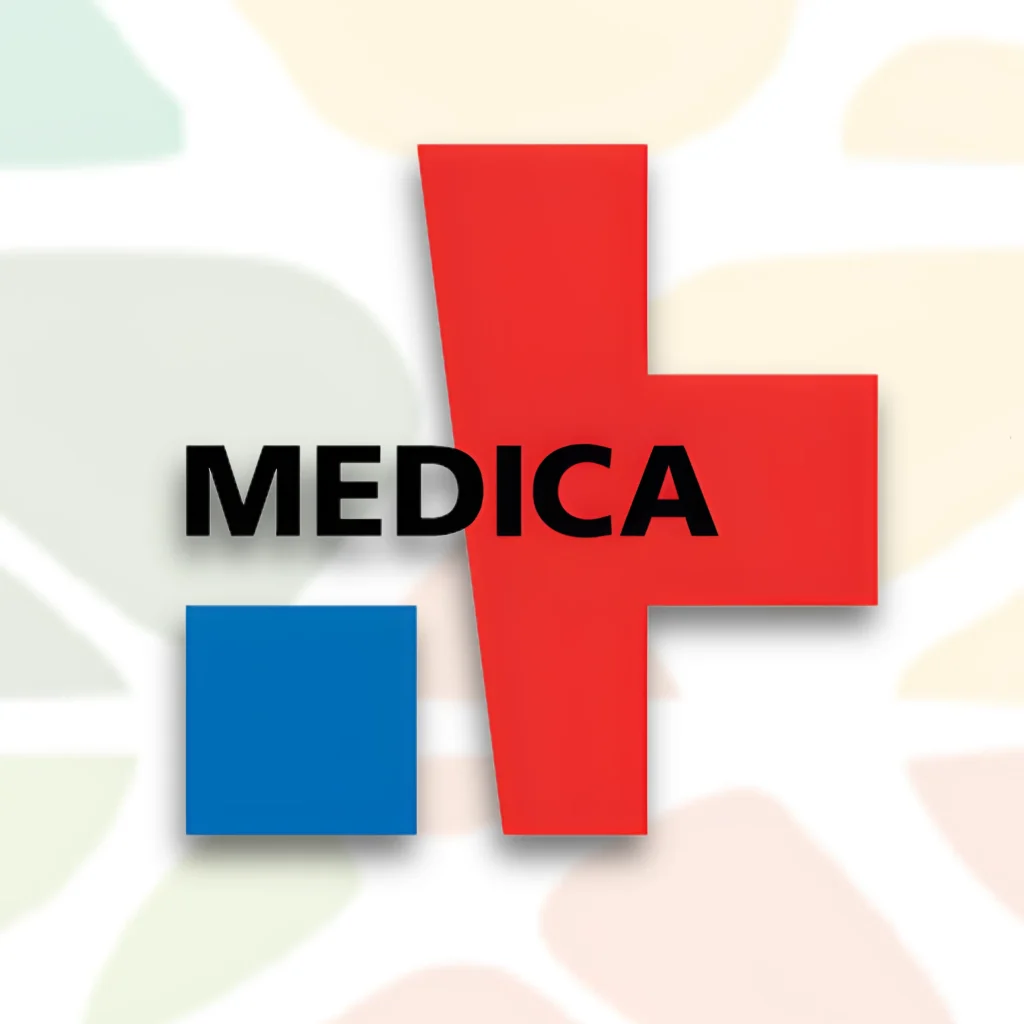 This is the official logo of MEDICA, which is the world’s most famous and largest annual medical trade fair and exhibition.