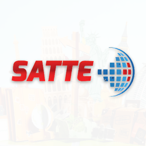 This image represents the official logo of SATTE, and the best exhibition stand designer, builder, contractor, and fabricator company in Dwarika New Delhi, India, for this event.