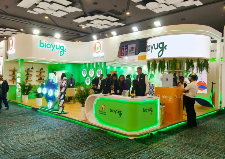 This Image repersent a stand from PLASTINDIA, designed and built by Interior Today. Which is one of the best exhibition stand builder in India.