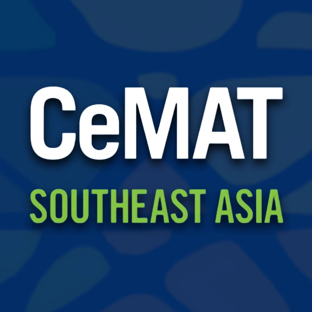 This Image represent the CeMAT Asia 2026 logo, which is the popular trade fair in Singapore for the logistics and automation industry.
