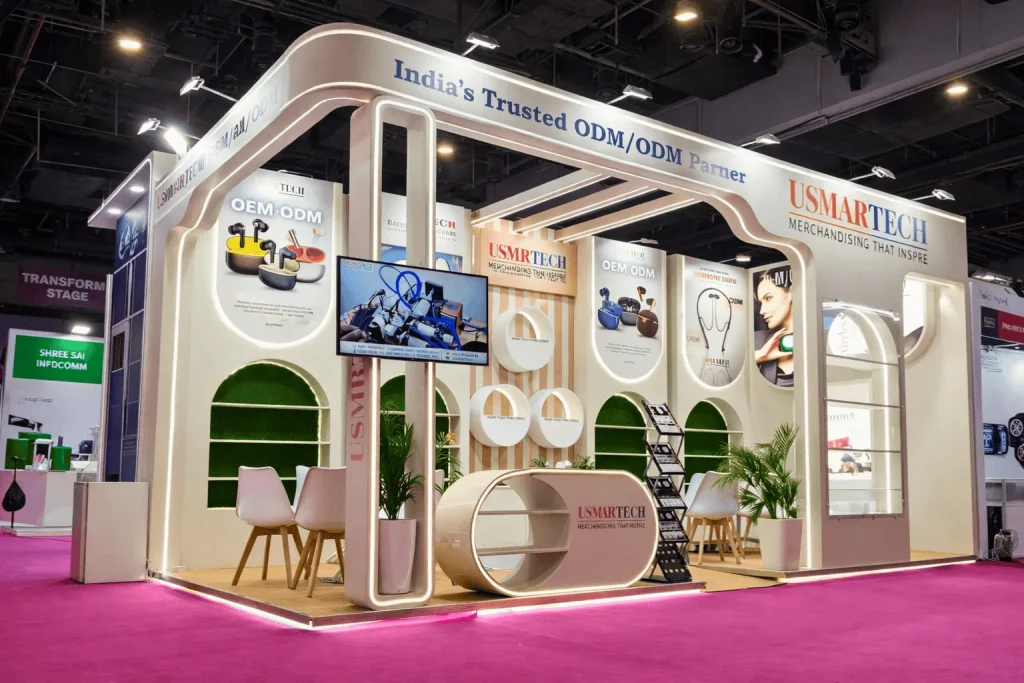 Premium White Trade show booth at Convergence India 2026 New Delhi by Interior Today