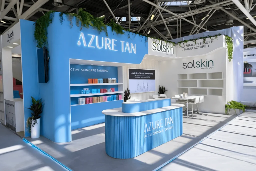 Blue and White Exhibition stand at Cosmoprof Worldwide 2026 Bologna, Italy by Interior Today