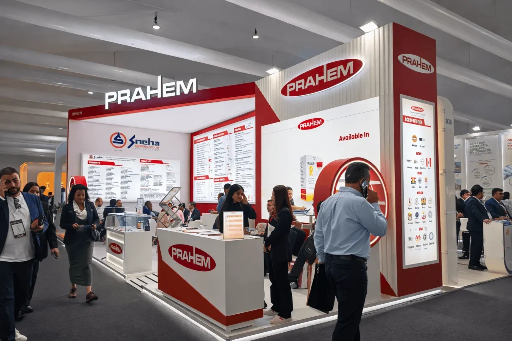 Professional Red exhibition stand at World Health Expo 2026 (WHX) Dubai by Interior Today